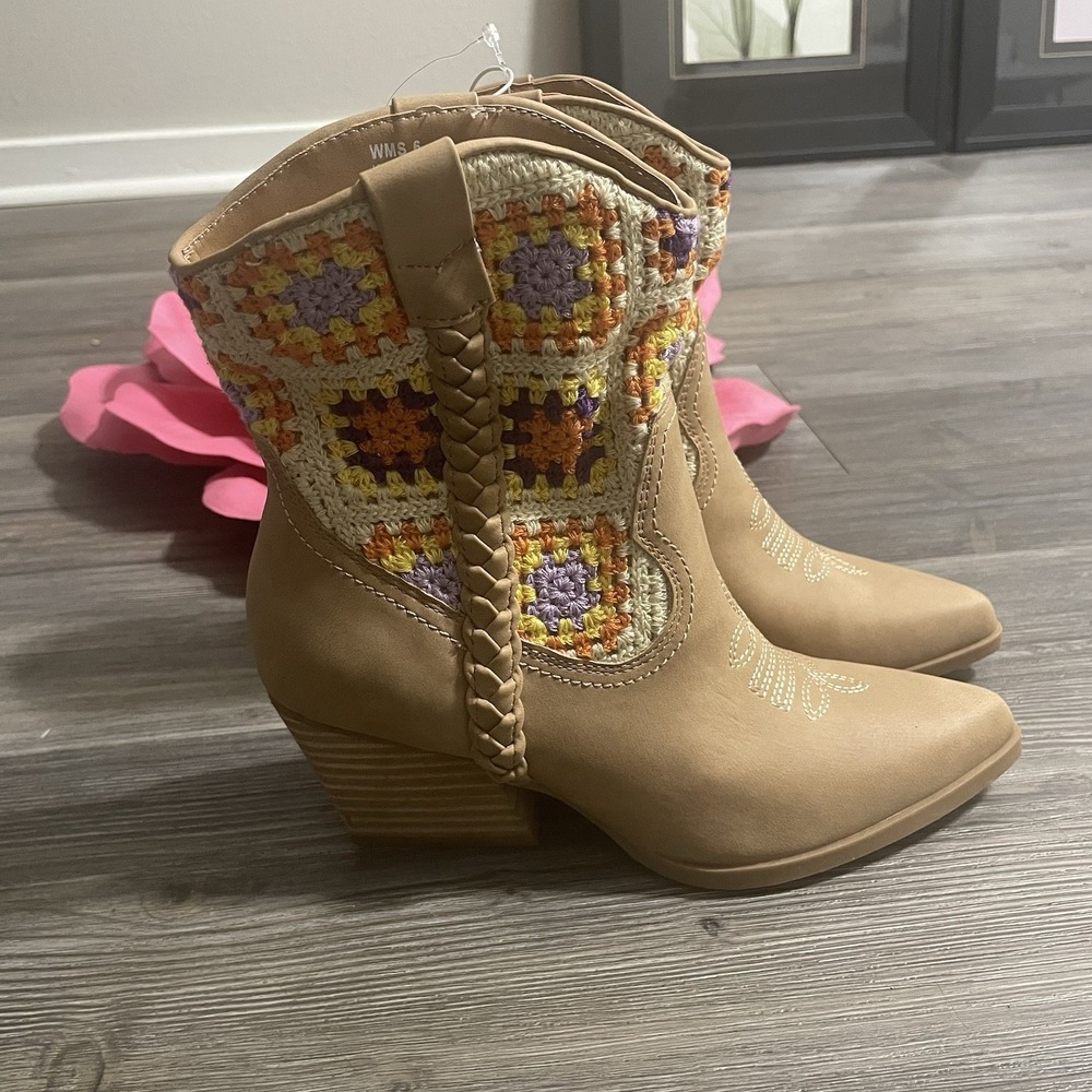 DV DOLCE VITA Kathryn Western Cowboy Boots Sz 6 Granny Square Crochet Boho *RARE - Picture 3 of 16